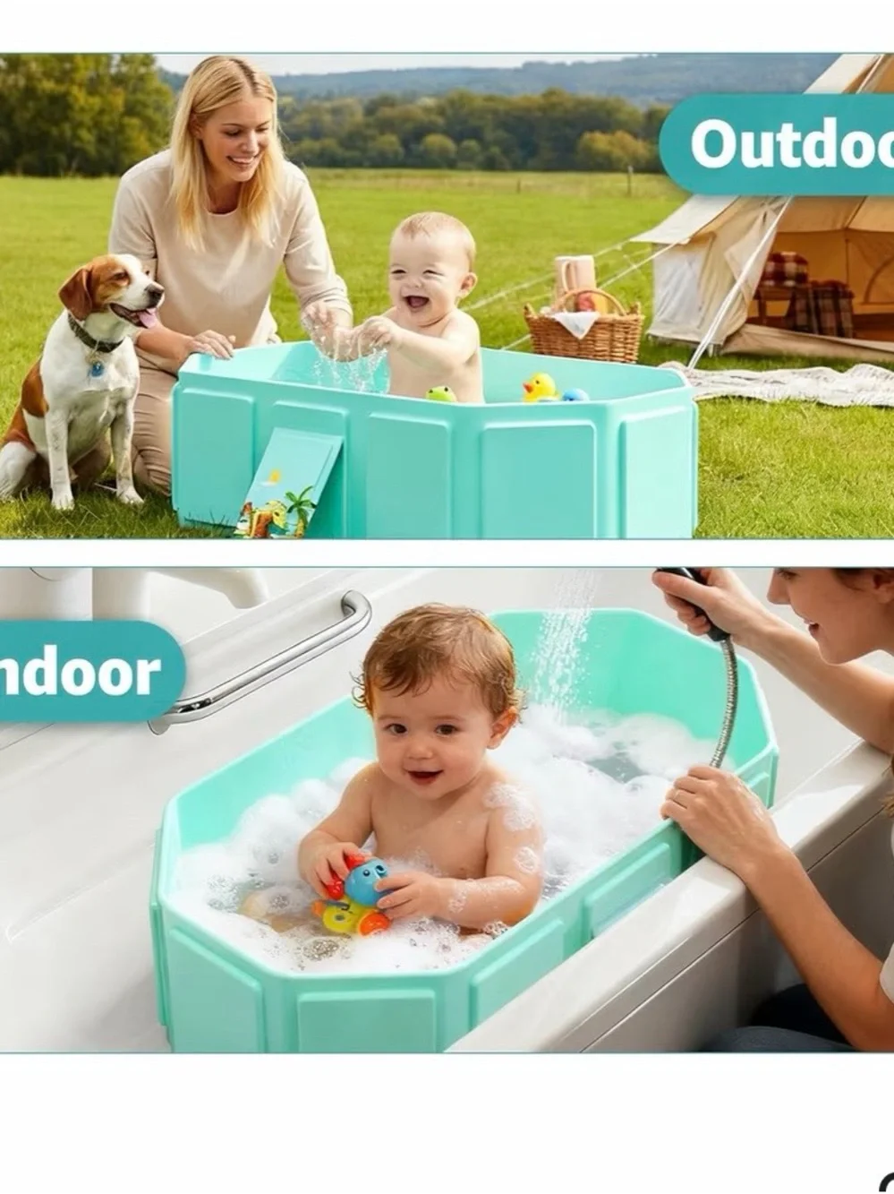 Collapsible Baby Bath Tub - Aqua Portable Foldable Bathtub for Kids